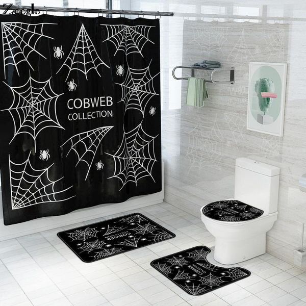

bath mats halloween cartoon anti-slip mat for bathroom decoration shower curtain with hooks polyester carpet set