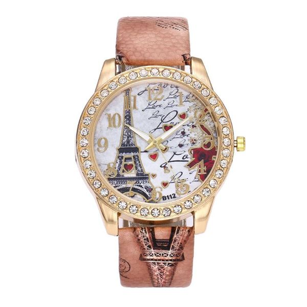 

wristwatches retro ladies watches paris eiffel tower women luxury diamond watch crystal leather quartz wristwatchrelogio feminino, Slivery;brown