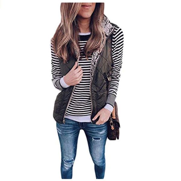 

women's vests autumn winter casual vest women fleece waistcoat 2021 female sleeveless jacket warm zip up coat colete feminino, Black;white