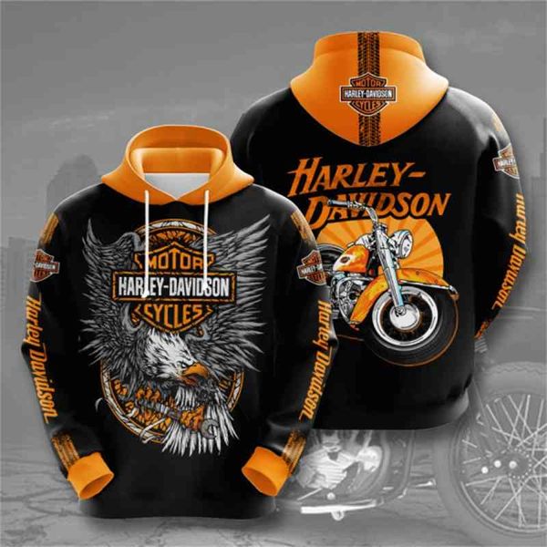 

2021 new men's harley motorcycle 3d digital printing pullover hoodie, Black