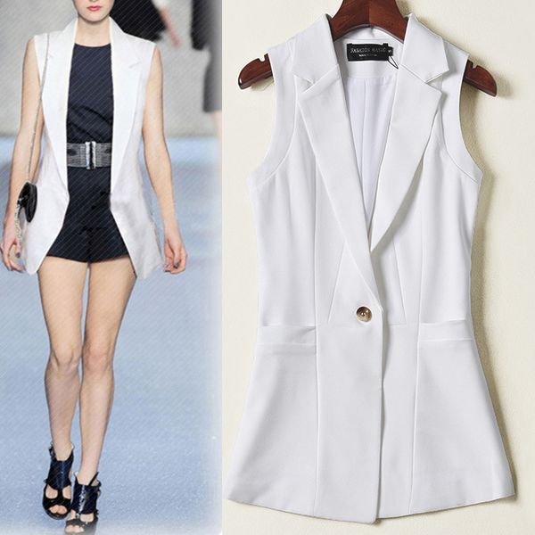 

jackets spring autumn plus size fashion women medium long suit waistcoat casual vest sleeveless slim lady vests a36, Black;brown