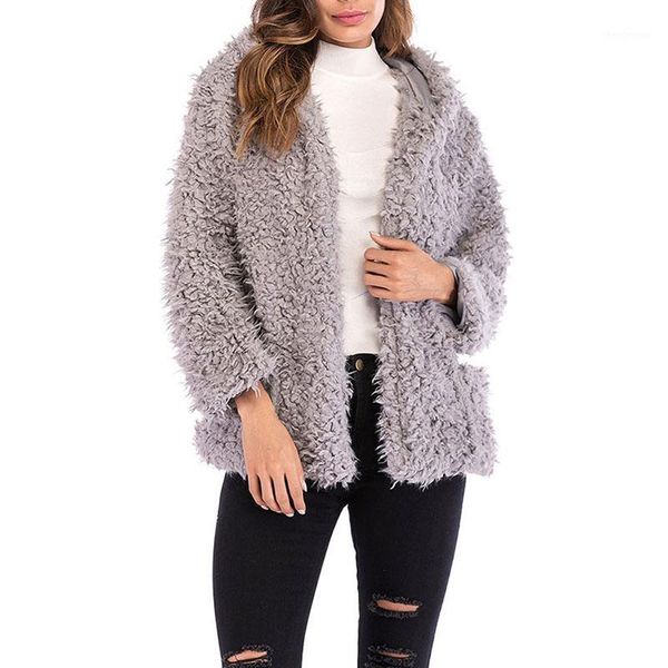 

women's wool & blends autumn fashion women hooded short coat ladies casual long sleeve loose zipper warm cardigan jackets chaqueta muje, Black