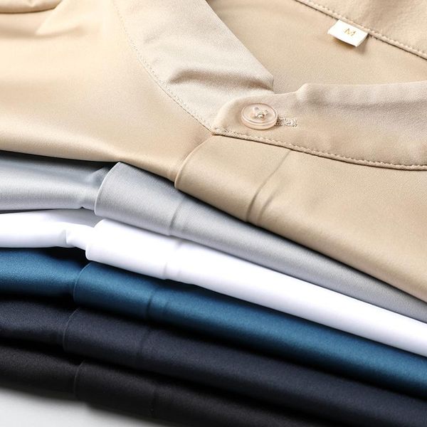 

men's casual shirts 2021 silky as the first wrinkle iron chinese style stand-up collar shirt business four side rubber long sleeve, White;black