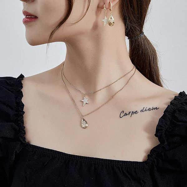 

pendant necklaces -selling multi-layer water drop star necklace for women, Silver
