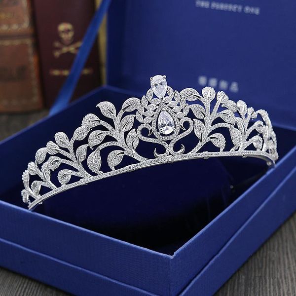 

hair clips & barrettes large full zircon tiara copper tiaras micro pave cz bride crown wedding jewelry diadem mariage bijoux coroa wigo1037, Golden;silver