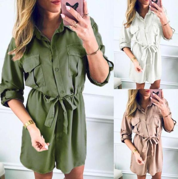 

casual dresses female shirt dress long-sleeved lace up autumn women oversized single-breasted lapels double pocket, Black;gray