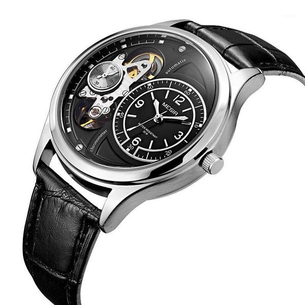 

wristwatches megir men's watch waterproof hollow mechanical device luminous pointer, Slivery;brown