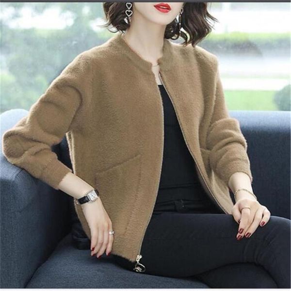 

spring autumn women's jacket short stand-up collar casual sweater knitted cardigan coat clothes jackets, Black;brown