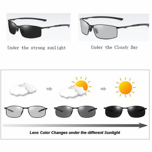 

sunglasses pochromic men polarized sun glasses male change color day night vision driver's eyewear`, White;black