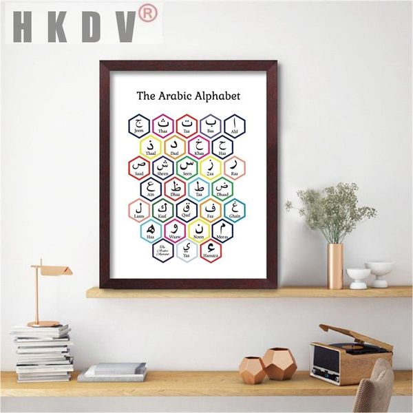 

paintings hkdv abstract canva painting poster prin hexagon arabic alphabet transliteration nordic wall art picture home decor living room