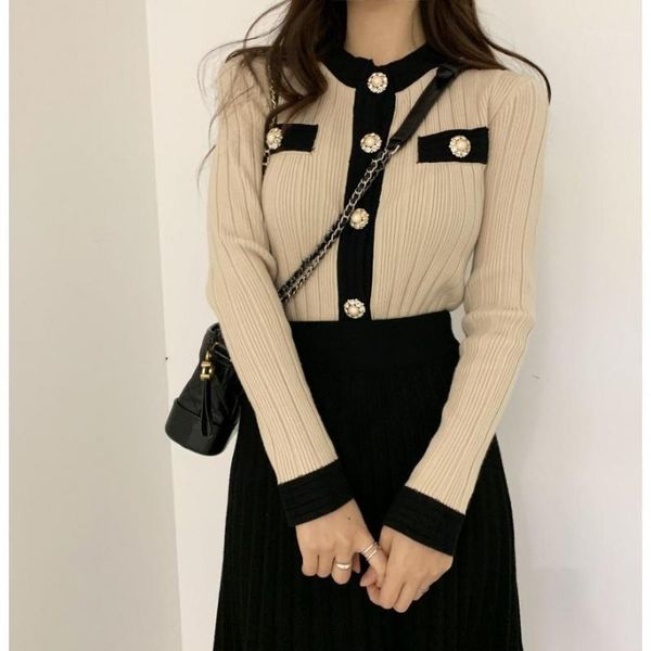 

women's tracksuits retro chic elegant autumn short knit sweater jacket + slim skirt 2 pieces suits female sets, Gray