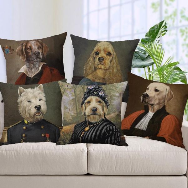 

dogs portraits posters cushion covers european retro vintage hand paintings dog decorative pillow case cushion/decorative