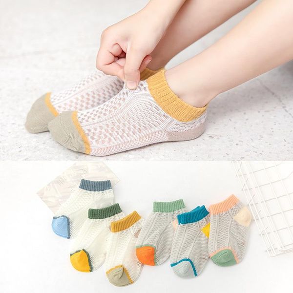 

pairs/lot children cotton socks boy girl baby infant color contrast breathable solid mesh for summer 1-9t teens kids, Pink;yellow