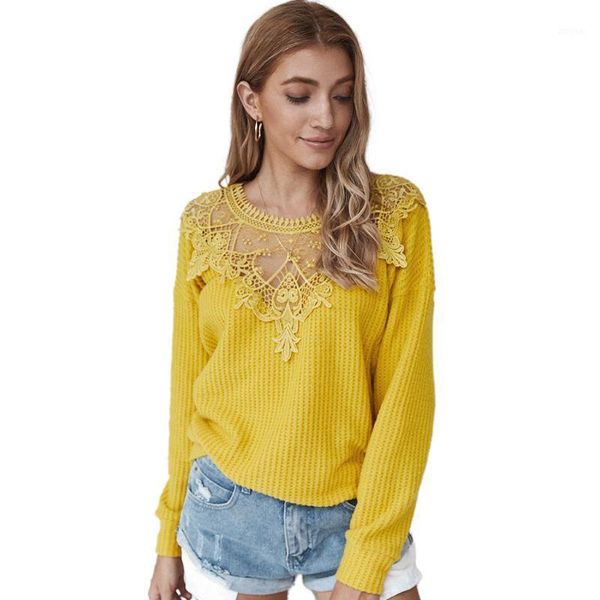 

women fashion stitching lace classic sweater casual long sleeve pullover f42f women's sweaters, White;black