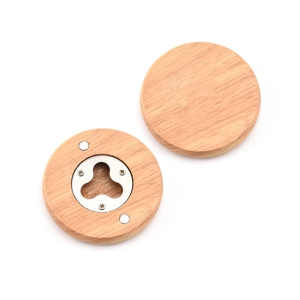 

100pcs/lot wooden round shape bottle opener coaster fridge magnet decoration beer bottle opener factory wholesale