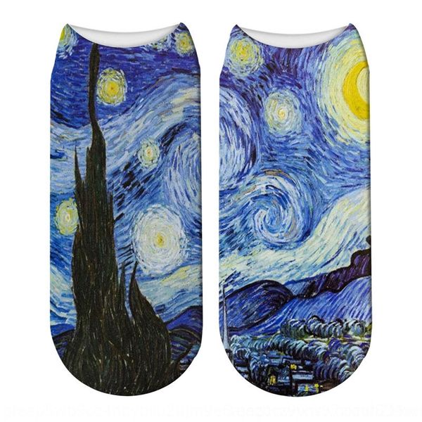 

gir van gogh 3d printing oil oil painting children's personality socks art world famous painting series female hosiery socks independen, Black;white
