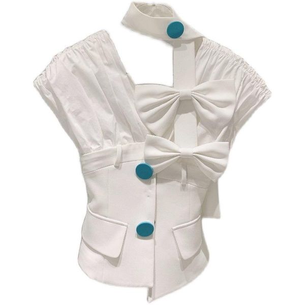 

women's blouses & shirts getspring women blouse v neck short sleeve shirt bow wrinkles asymmetrical ladies fashion summer 2021, White