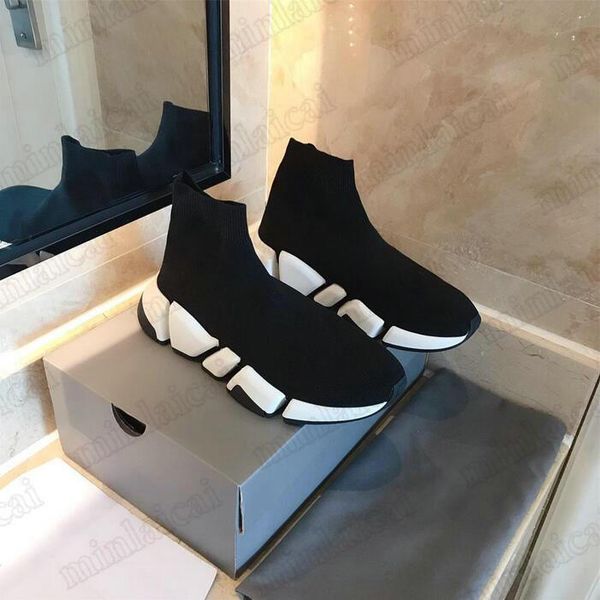 

italy brand speed 2.0 sock shoes stretch knit high-ankle boots luxurys designer trainers sock-style logo-print flat slip-on sn9847382, Black