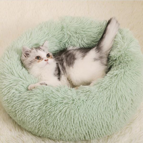 

kennels & pens round plush cat bed house soft long pet dog for dogs products nest winter warm sleeping mat
