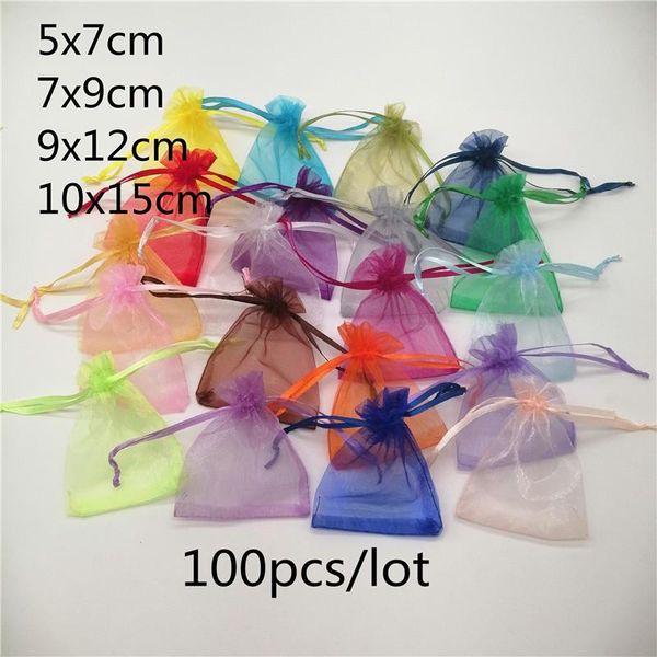 

jewelry pouches, bags 100pcs/lot 5x7/7x9/10x15cm organza pouch drawstring bag packaging for pouches jewellery, Pink;blue
