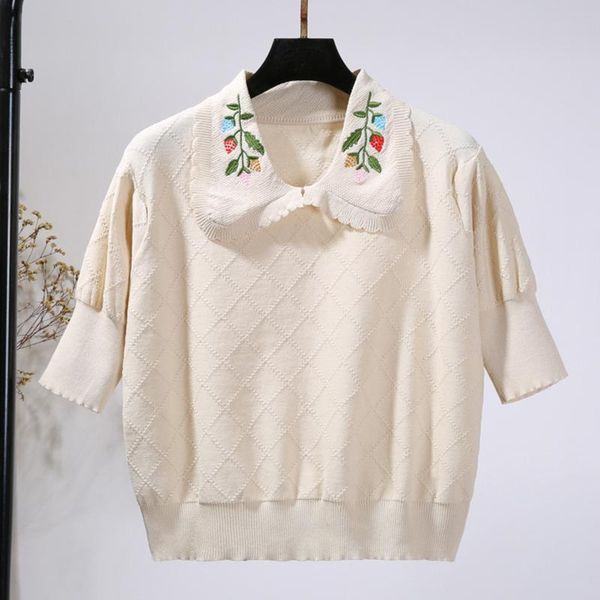 

women's sweaters [ewq] korea chic autumn casual trendy women doll collar embroidery fashion loose short-sleeved knitted sweater 2021 16, White;black