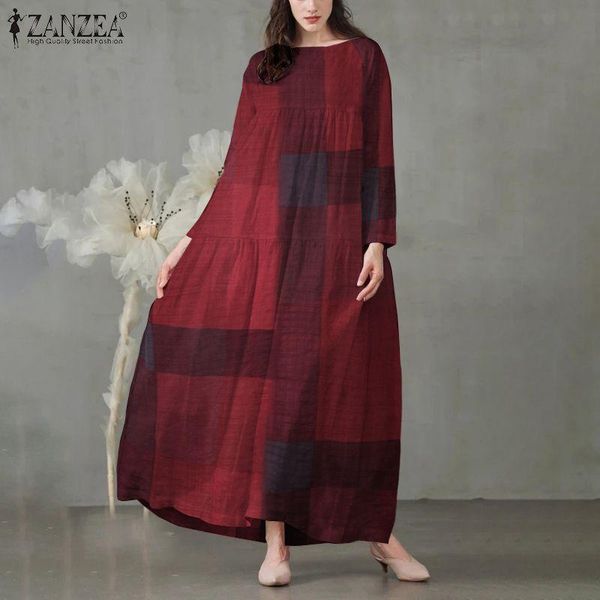 

casual dresses zanzea 2021 kaftan check dress women's autumn sundress long sleeve baggy vestidos female o neck plaid robe oversized 5xl, Black;gray