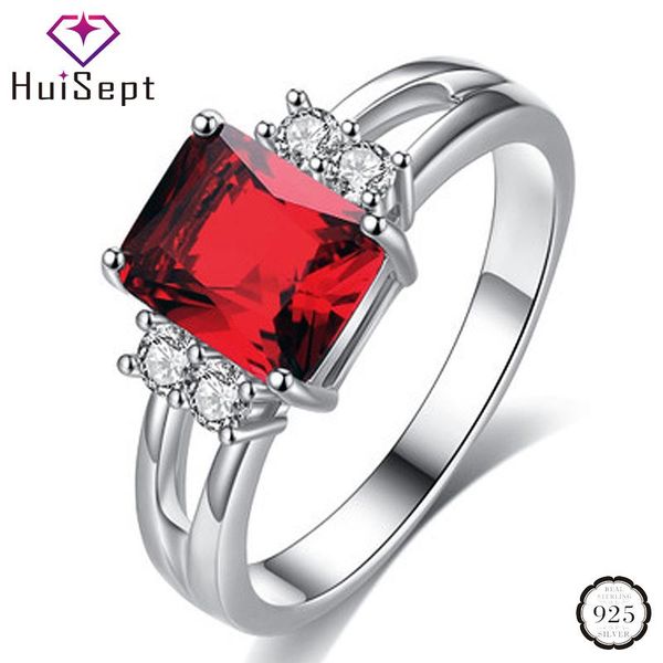 

cluster rings huisept fashion 925 silver jewelry ring for women wedding party geometric shape ruby zircon gemstones ornaments wholesale, Golden;silver