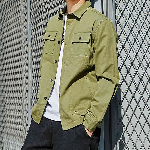 

2021 spring men's work shirt fashion long sleeve Korean casual jacket C, White;black