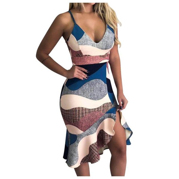 

women's swimwear ruffle dress women summer v-neck sleeveless spaghetti boho printed midi beach dresses vestidos mujer verano 2021, White;black