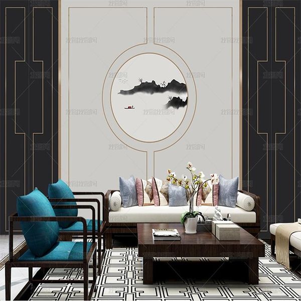 

wallpapers chinese style round landscape painting wallpaper tv sofa living room background wall decoration