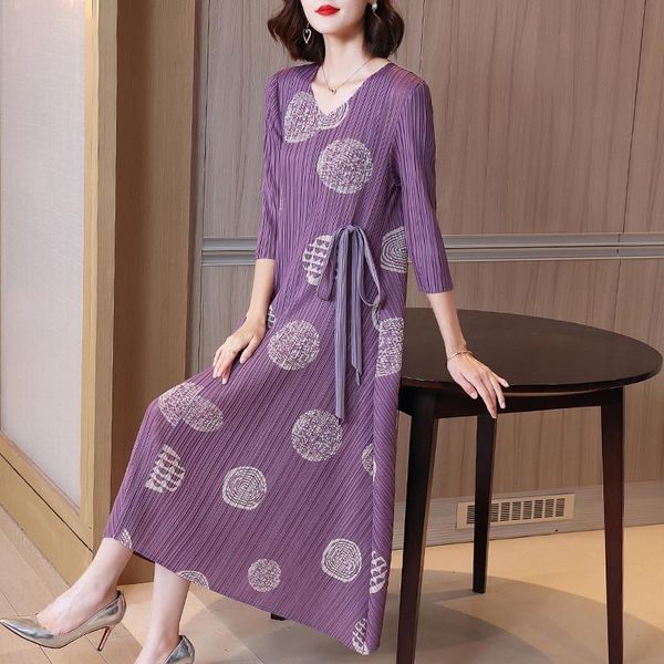 

casual dresses 2021 spring ladies miyak long-sleeved dress fashionable and comfortable pleated loose large size slim mid-length party, Black;gray