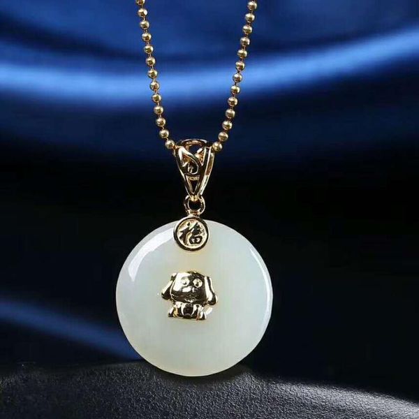 

lockets hetian baiyu silver inlay pendant white jade dog year wangwang h2#