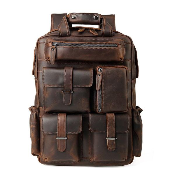 

backpack men's backpacks cow leather 15.6 inch lapmen real for teenager business casual daypacks