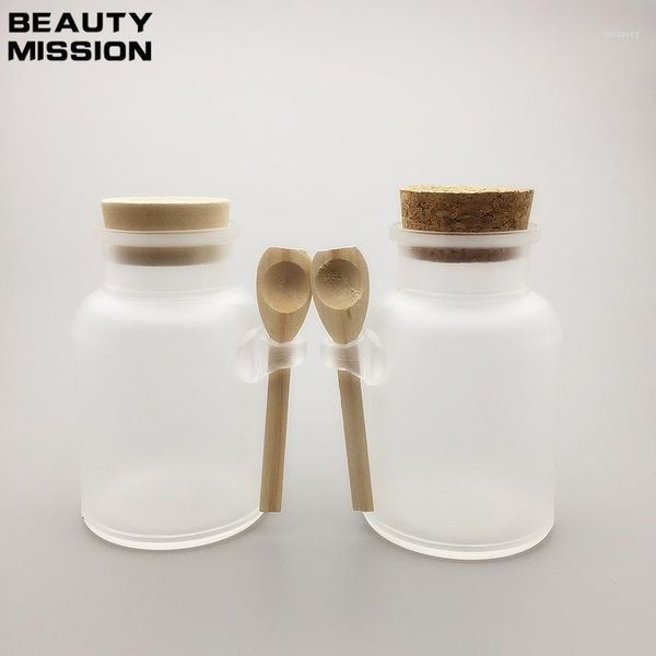 

storage bottles & jars 300g round abs bath salt bottle with wooden spoon 300ml mask powder scrub plastic container cork