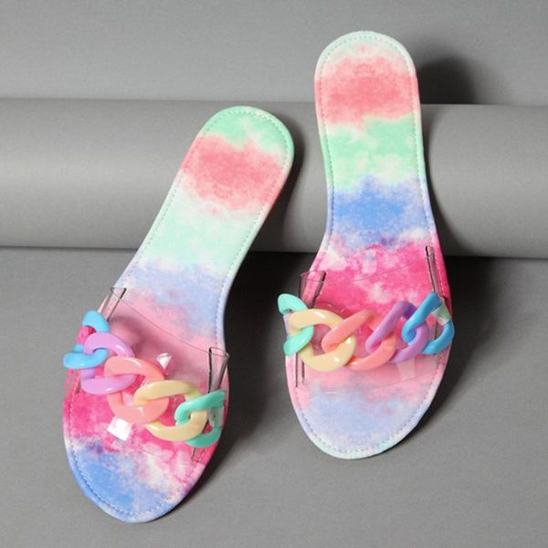 

sandals 2021 fashion chain decoration upper support customized multi-color american large size flat slippers cgb, Black