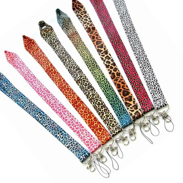 

card holders leopard animal printed key lanyard id badge phone neck straps with keyring accessories, Brown;gray