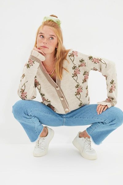 

women's knits & tees trendyol jacquard knitwear cardigan twoaw22hi0833, White