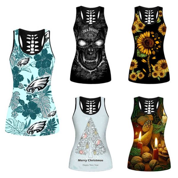 

3d printed halloween hollowed out vest, fashion sports vest, yoga suit, bottomed shirt, Gray