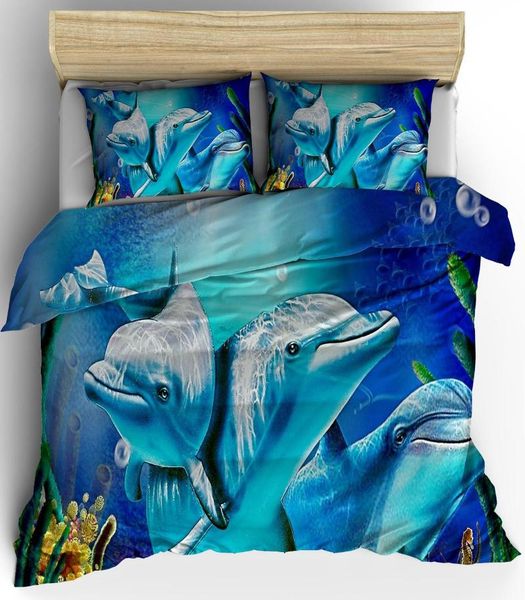 

bedding sets 3d printed set animal dolphin bedclothes duvet cover blue sea cute bed home textile for teens