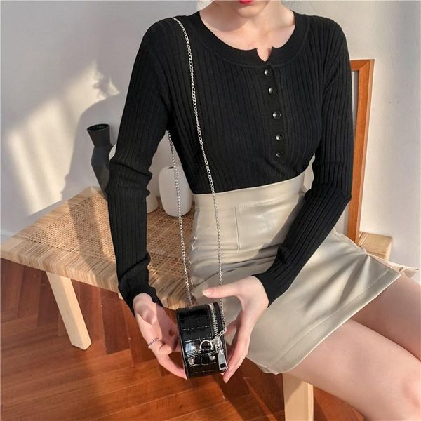 

women's sweaters 2021 fall spring women bodycon v neck knitted sweater long sleeve bottoming jumper pullovers buttons slim, White;black