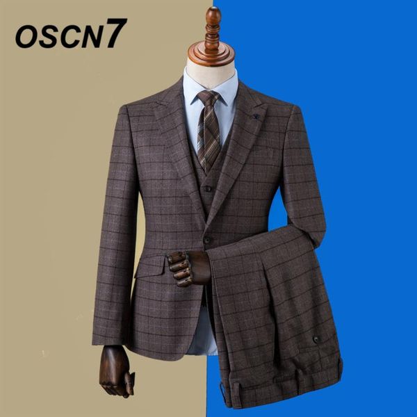 

men's suits & blazers oscn7 2021 plaid custom made men slim fit wedding party mens tailor suit fashion 3 piece blazer pants vest zm-594, White;black