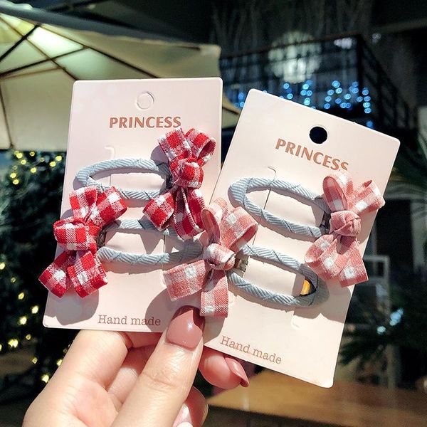 

hair accessories 2pcs set korean children little girl princess plaid hairpin cute butterfly bowknot barrettes fashion, Slivery;white