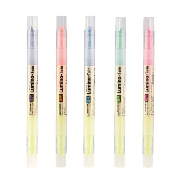 

highlighters 5 colors highlighter pen double-headed jelly solid marker colorful writing painting pens office school, Black;red