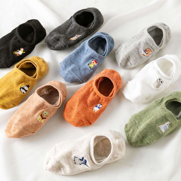 

cute embroidered animal cotton ship socks non slip thin summer shallow mouth invisible children's pairs, Black;white