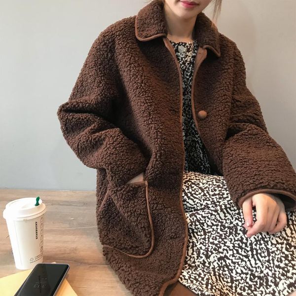 

women's jackets winter women fashion casual loose long warm coat 2021 ladies cardigan concise, Black;brown
