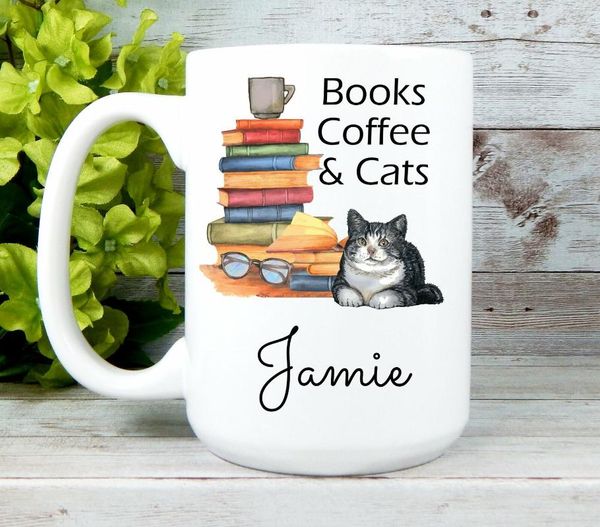 

mugs books coffee and cats mug tabby cat lover book gifts black