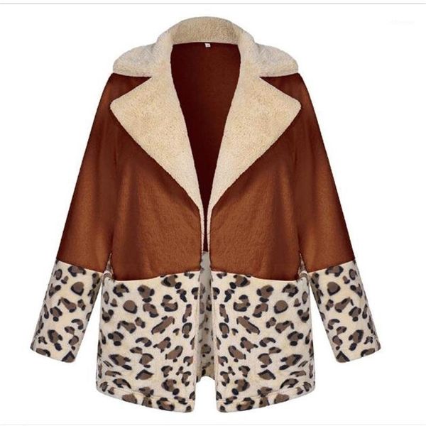 

women's jackets autumn winter women lapel leopard grain splicing double-sided velvet long sleeve jacket streetwear vintage casual slim, Black;brown