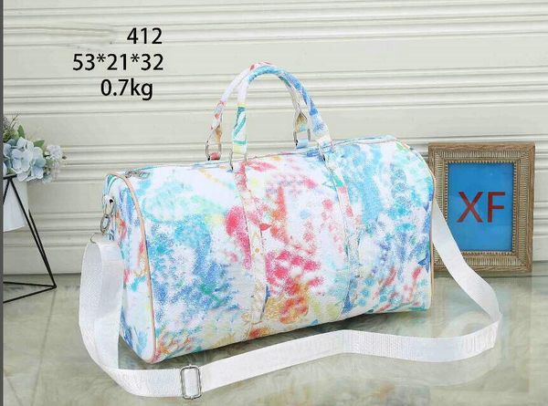 

fashion travel bag women men shoulder duffel bags totes handbags crossbody luggage printed genuine leather 412# 53x21x32cm