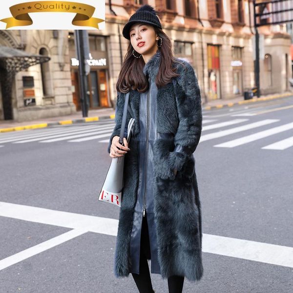 

women's fur & faux 2021 coat natural female real sheepskin leather jacket long warm winter clothes women mujeres abrigos lj11011 pph141, Black