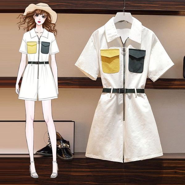 

women's jumpsuits & rompers korean-style ichoix loads women in overalls, shorts with white zipper, women's playsuit, a piece of la, Black;white